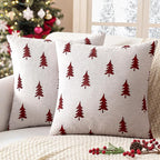 MIULEE Christmas Decorative Chenille Throw Pillow Covers, 18x18 Inch,White Red Tree, Set of 2 Cute Trees with Plaid Patterns Pillows for Sofa Couch Bedroom Chair Xmas Home Decor