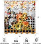 Fall Gnome Plaid Pumpkin Shower Curtain Autumn Maple Leaves Sunflower Orange Plaid Thanksgiving Farmhouse Bathroom Curtains Waterproof Polyester Fabric Bath Curtain 72 x 72 Inch with 12 Hooks