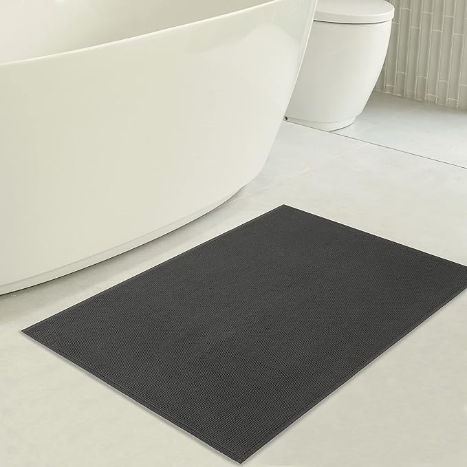 American Soft Linen Bath Rug, 17 in 24 in 100% Cotton Bath Mats Rugs for Bathroom, Slip Reducer Washable Shaggy Form Area Rugs, Gray Bath Rug
