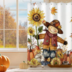 Scarecrow Pumpkin Harvest Shower Curtain, Autumn Thanksgiving Home Decor Fall Bathroom Curtain Set - 72x72 Inch Waterproof Polyester Fabric with Hooks