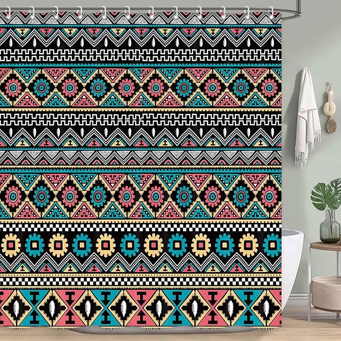 Boho Shower Curtain for Bathroom Bohemian Stripe Cute Shower Curtains Fabric Colorful Cloth Shower Curtain Modern Bathroom Waterproof Hooks Included 72 x 72 Inch