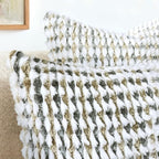 Boho Chenille Tufted Pillow Cover 14x36 Inch Set of 1, Farmhouse Striped Decorative Pillow Covers Accent Fluffy Neutral Long Body Bolster Pillow for Couch Sofa Bedroom Living Room, Brown Gray