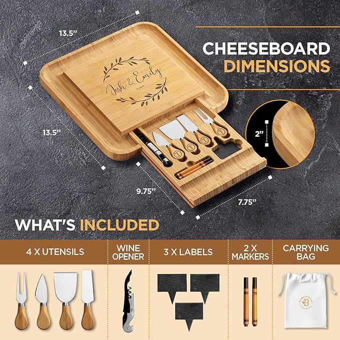 Personalized Charcuterie Board Gift Set - Custom Engraved Charcuterie Boards, Bamboo Cheese Board & Meat Platter - Wedding Gifts, Housewarming Gift for New Home, Anniversary, Birthday, Christmas Gifts