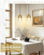 2-Pack Pendant Lights Kitchen Island, Brushed Gold Dual Shade Hanging Lights Fixtures with Metal and Clear Glass, Brass Kitchen Pendant Lighting Over Island for Dining Room, AD-24022-1P2-GD
