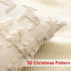 OTOSTAR Set of 2 Xmas Soft Plush Short Wool Velvet Decorative Throw Pillow Covers Square Luxury Style Cushion Case Pillow Shell for Sofa Bedroom Christmas Tree and Elk Cream Beige, 14x14 Inch