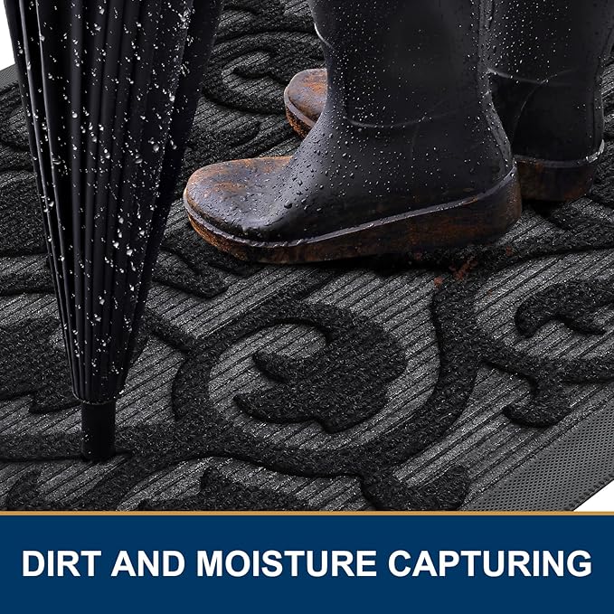 Smiry Welcome Door Mat Outside Entrance, Heavy Duty Trap Dirt and Moisture Easy Clean Low Profile Patio Porch Indoor Outdoor Front Doormat for Entry, 36x24 Inch, Black/Welcome