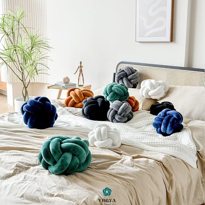 Knot Pillow Ball, Soft Decorative Throw Pillows Cushion, 11 Inch Round Plush Knotted Pillows Caramel Pillow, Modern Home Throw Knot Decorative Cushion for Bedroom, Sofa, Couch