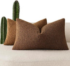 Foindtower Pack of 2 Textured Boucle Throw Pillow Covers Accent Solid Decorative Lumbar Pillow Cases Cozy Couch Cushion Case for Chair Sofa Bedroom Living Room Home Decor 12x20 Inch Hazel Brown