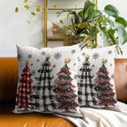 Christmas Tree Pillow Cover 18x18 Inch Set of 2,Winter Holiday Red Black Buffalo Plaid Xmas Farmhouse Decorative Cotton Pillow Cushion Case for Sofa Couch Bed Home Car