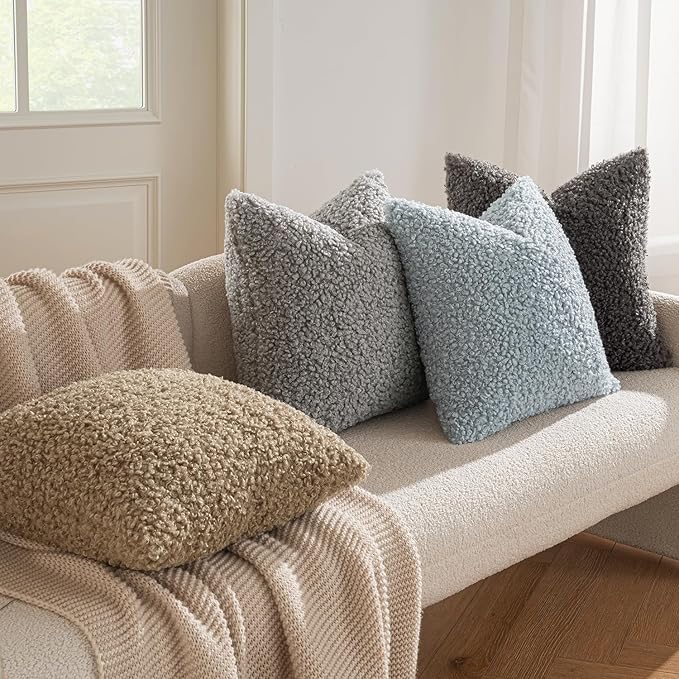 MIULEE Pack of 2 Throw Pillow Covers 20x20 Inch Dark Gray Faux Fur Decorative Sherpa Pillow Covers Fuzzy Accent Soft Sheepskin Fleece Cushion Cases for Boho Home Decor Couch Living Room Bed