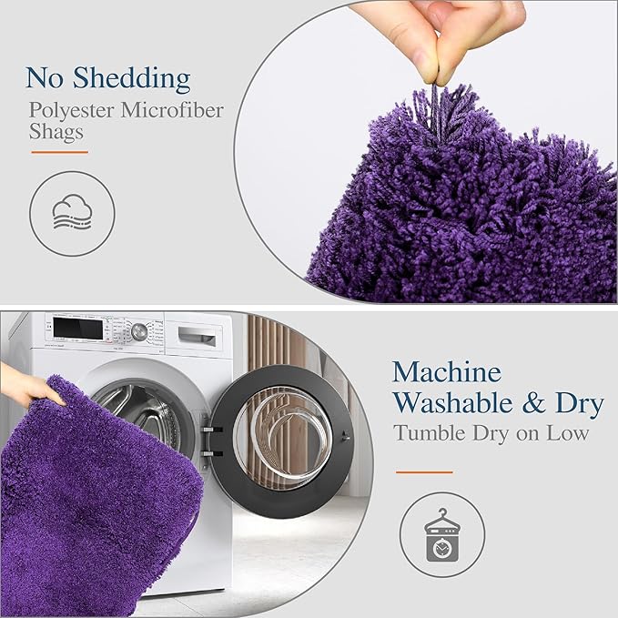 Walensee Large Bathroom Rug (24 x 60, Dark Purple) Extra Soft and Absorbent Shaggy Bath Mat Machine Washable Microfiber Non Slip Luxury Floor Mat