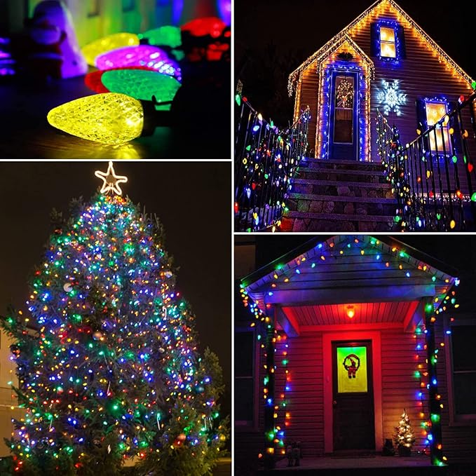 2-Pack 66FT 100LED Extendable C9 Christmas Lights Outdoor/Indoor, Waterproof Christmas String Lights Plug in, Green Wire Fairy Lights for Xmas Tree Garden Patio Wedding Party Decoration (Multicolor)