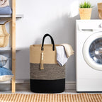 Woven Laundry Basket for Clothes, 50 L Large Rectangle Laundry Hampers with Beads Tassel, Nursery Storage Basket for Toys, Tall Dirty Clothes Hamper for Bedroom Aesthetic, Laundry Room Organization