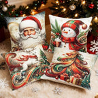 Christmas Throw Pillow Covers 16x16 Set of 4 Winter Holiday Decorative Pillowcase Reindeer Snowman Christmas Tree Santa Farmhouse Home Decor for Sofa Couch Cushion