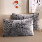 XeGe Faux Fur Throw Pillow Cases, Plush Shaggy Ultra Soft Pillow Covers, Fluffy Crystal Velvet Decorative Pillowcases, Furry Fuzzy Pillow Shams Zipper Closure, Set of 2 (King, Black Ombre)