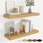 fuqing Floating Shelves for Wall, Wall Mounted Wood Floating Shelf with Invisible Brackets for Living Room, Bathroom, Bedroom, Kitchen Storage and Decor, 24 Inch Set of 2, Oak