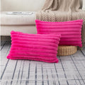 ZLINA Set of 2 Cream White Faux Fur Decorative Throw Pillow Covers Fluffy Striped Pillowcase Cushion Covers 12 x 20 Inch Decor Sofa Couch Bedroom