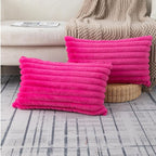 ZLINA Set of 2 Cream White Faux Fur Decorative Throw Pillow Covers Fluffy Striped Pillowcase Cushion Covers 12 x 20 Inch Decor Sofa Couch Bedroom