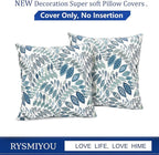 Decorative Throw Pillow Covers Set of 2 Blue Green Small Leaves Pillow Covers 20x20 inch Soft Short Plush Square Floral Throw Pillows,Farmhouse Outdoor Pillow Covers for Couch Living Room