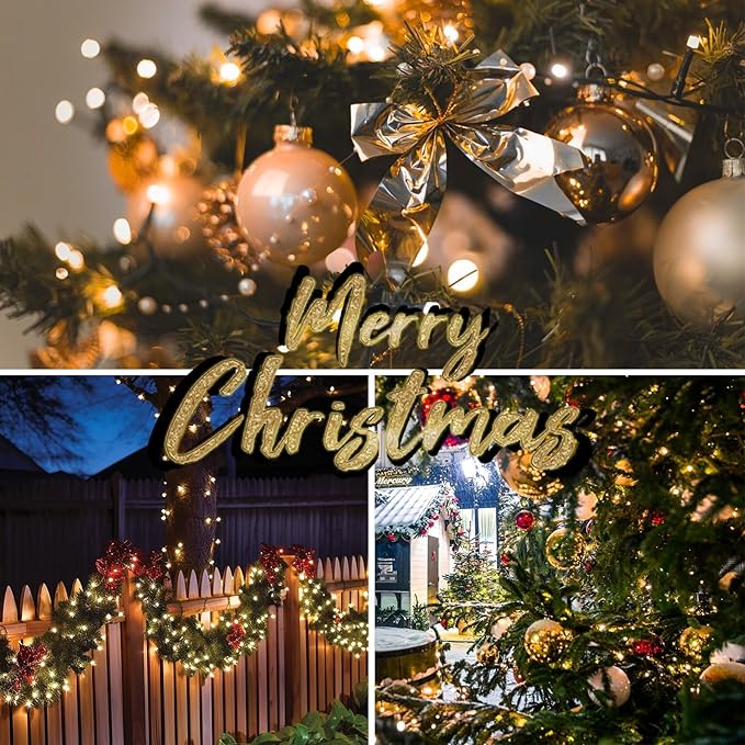 BHCLIGHT Extra-Long Connectable 99FT 240LED Christmas String Lights Outdoor/Indoor, Timer & Memory & 8 Modes, Warm White String Lights Waterproof Green Wire Tree Lights for Xmas Holiday Yard Party