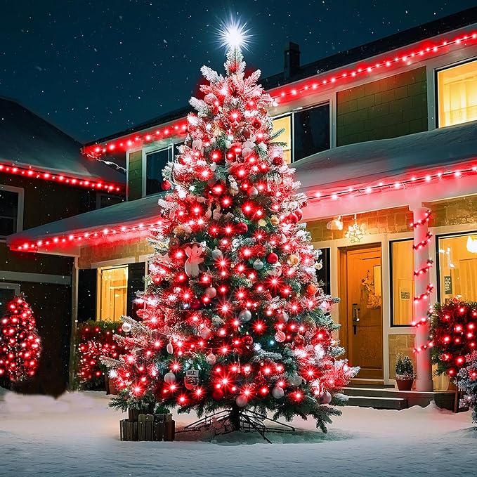 KNONEW 403FT 1000 LED Christmas String Lights Outdoor Green Wire Fairy Light 8 Modes & Timer Plug in Waterproof LED String Lights for Xmas Yard Tree Wedding Party Holiday Decorations(Red)