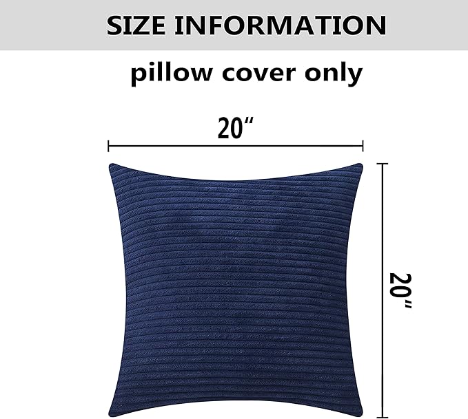 Home Brilliant Decoration Pillow Covers for Decoration Solid Soft Striped Velvet Corduroy Plush Set of 2 Throw Cushion Cover for Square Pillows, 50cm, 20 x 20 Inch, Navy Blue