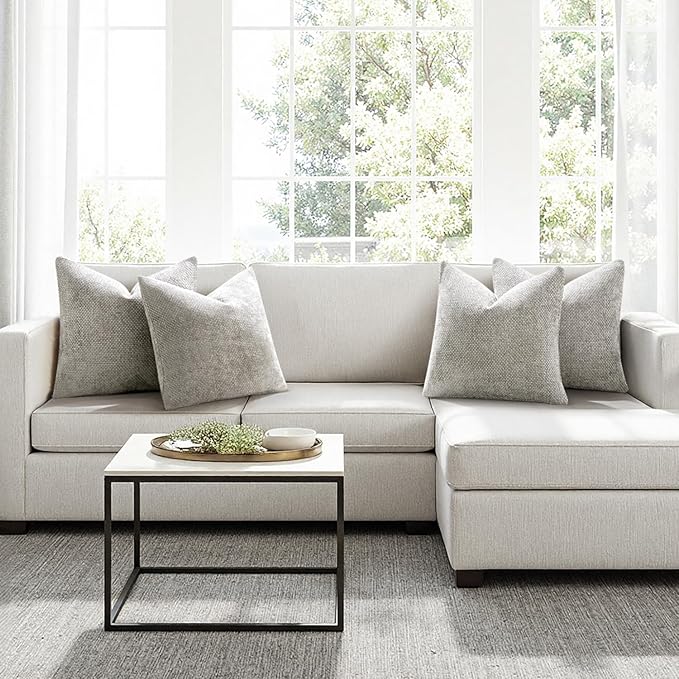MIULEE Pack of 4 Couch Throw Pillow Covers 20x20 Inch Light Gray Soft Decorative Chenille Pillow Covers Farmhouse Accent Cushion Covers for Boho Home Decor Sofa Bedroom Living Room