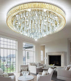 Modern Crystal Large Chandeliers LED Dimmable Flush Mount Ceiling Chandeliers for Living Room High Ceiling Entrance Foyer Bedroom