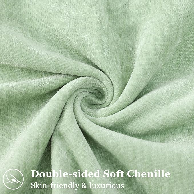 decorUhome Couch Throw Pillow Covers 18x18 Set of 2, Decorative Soft Euro Neutral Chenille Pillow Covers with Elegant Design for Sofa Bed Living Room Home Decor, Sage Green