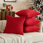 MIULEE Boho Farmhouse Throw Pillow Covers 16x16 Inch Set of 4 Mordern Nordic Cushion Covers Soft Corduroy Home Decor for Couch Bed Sofa Living Room Christmas Red