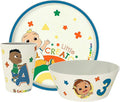 Zak Designs CoComelon Kids Dinnerware Set 3 Pieces, Durable and Sustainable Melamine Bamboo Plate, Bowl, and Tumbler are Perfect For Dinner Time With Family (JJ, Cody, Nina)