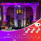 200 LED Halloween Lights Outdoor, 66ft Halloween String Lights Indoor Clear Wire 8 Modes Waterproof Plug in Twinkle Fairy Light for Tree Party Garden Decorations, Purple&Orange