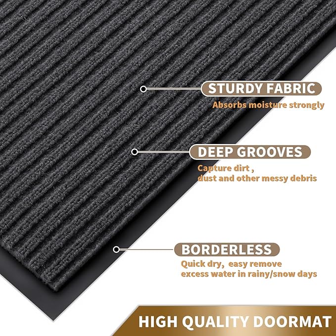 Yimobra Front Door Mat Outdoor Indoor Entrance, 100% Waterproof All-Season All Weather Doormat, Welcome Matt Outside Entry, Non Slip, Low Profile, Heavy Duty Patio Porch Floor Mats,47 x 32,Grey