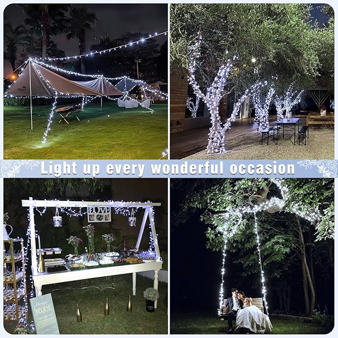 Christmas Lights Indoor, 132FT 400 LED Outdoor String Lights with 8 Modes Waterproof, Plug in Fairy Twinkle Lights Clear Wire for House Bedroom Patio Window Garden Wedding Decorations