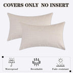 Kevin Textile Pack of 2 Outdoor Waterproof Throw Pillow Covers Decorative Square Outdoor Checkered Pillows Cushion Case Patio Pillows for Couch 12x20 inches 30x50 cm Light Beige