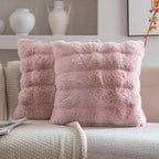 Neelvin Pink Faux Fur Cozy Soft Double-Sided Decorative Throw Pillow Covers 22x22 inch Set of 2,Velvet Pillowcase Cushion Case for Sofa Couch