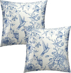 Chinoiserie Floral Throw Pillow Covers 18x18 in Asian Navy Bird Flowers Square Cushion Cover Oriental Decorative Cushion Cases Home Decor for Farmhouse Sofa Couch Bed Car