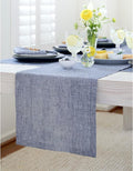 Solino Home Linen Chambray Indigo Table Runner 132 Inches Long - Athena, 100% Pure Linen Dining Table Runner 14 x 132 Inch for Christmas
