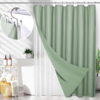 3 in 1 Waterproof Waffle Weave Shower Curtain and Clear Liner Set with 12 Stainless Steel Hooks Double Sided for Bathroom 72 Inches Heavy Duty Polyester Fabric Shower Curtains 72x72