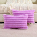 FUTEI Purple Striped Decorative Throw Pillow Covers 12x20 Inch Set of 2,Rectangle Winter Decorations Couch Lumbar Pillowcase,Soft Cozy Faux Rabbit Fur & Velvet Back,Modern Home Decor for Bed