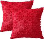 OTOSTAR Set of 2 Xmas Soft Plush Short Wool Velvet Decorative Throw Pillow Covers Square Luxury Style Cushion Case Pillow Shell for Sofa Bedroom Snowflake Red, 28x28 Inch