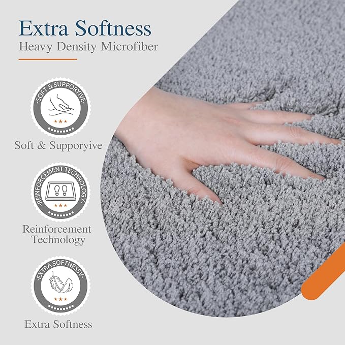 Walensee Bathroom Contour Rug (20x24, Grey) Non Slip Bath Mat for Water Absorbent Soft Microfiber Shaggy Machine Washable U Shape For Toilet