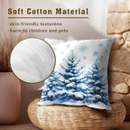 Snow Forest Pillow Covers Set of 2, Blue Snowflake Pine Trees Square Decorative Cushion Cover Soft Cotton Pillows Case White 18x18 Inch for Couch Bed Sofa