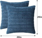 Pack of 2 Corduroy Decorative Throw Pillow Covers 20x20 InchSoft Boho Striped Pillow Covers Modern Farmhouse Home Decor for Sofa Living Room Couch Bed（Teal）