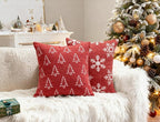 2 Pack Christmas Pillow Covers 18x18, Chenille Double-Sided Snowflake & Christmas Tree Decorative Throw Pillow Cases, Soft Farmhouse Holiday Cushion Covers for Sofa Couch Bed(Red,18x18)