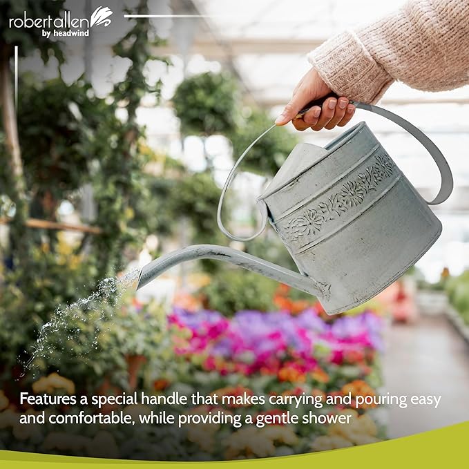 Headwind Willow Antique White 0.5 Gallon Galvanized Decorative Metal Garden Watering Can for Indoor & Outdoor Plant Care – Vintage Gardening Plant Watering Can by Robert Allen