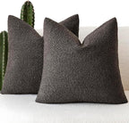 Foindtower Pack of 2 Textured Boucle Throw Pillow Covers Accent Solid Decorative Pillow Cases Cozy Woven Couch Cushion Case for Sofa Bedroom Living Room Home Decor, 20 x 20 Inch,Dark Brown