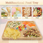 WILLKOMMEN Wood Divided Serving Tray, 11'' Square Tray Chip and Dip Platter, Serving Tray with 5 Sections for Appetizers & Snacks, Veggie Platter, Food Trays for Party