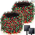 2 Pack 480 LED Solar Chrismas Lights Outdoor, 170 FT Super Long Solar String Lights for Outside with 8 Modes & Memory Function, Waterproof Twinkle Light for Xmas Tree Party Decorations (Red and Green)