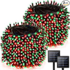 2 Pack 480 LED Solar Chrismas Lights Outdoor, 170 FT Super Long Solar String Lights for Outside with 8 Modes & Memory Function, Waterproof Twinkle Light for Xmas Tree Party Decorations (Red and Green)